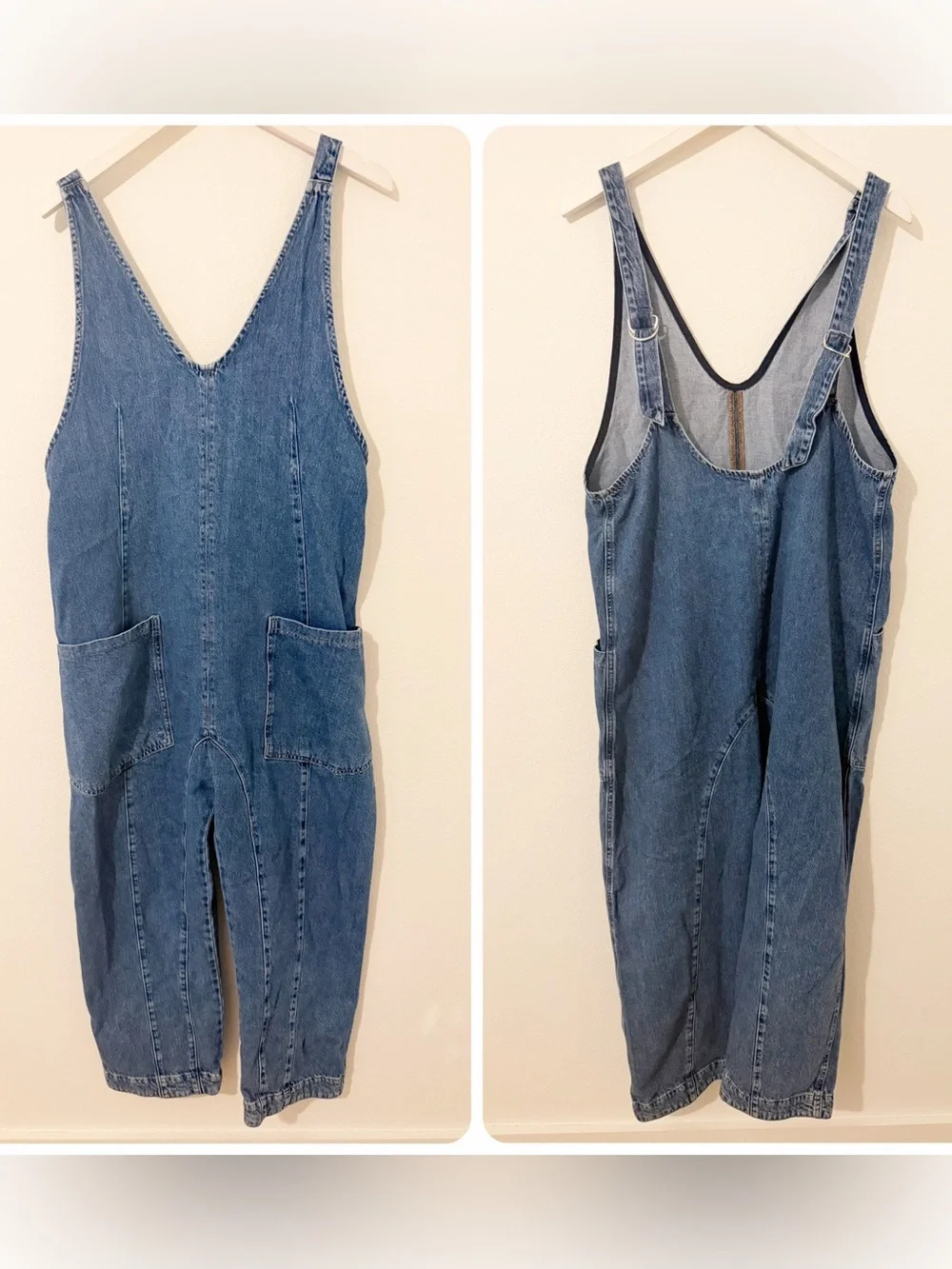 Free People Women's High Roller Jumpsuit Blue Denim Size Medium M